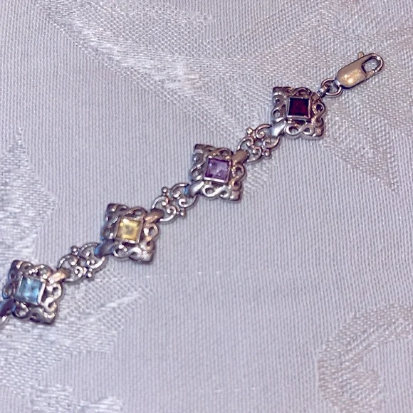 Sterling silver bracelet w/ semi precious gemstones.  7.5” with lobster clasp. - Picture 3 of 6